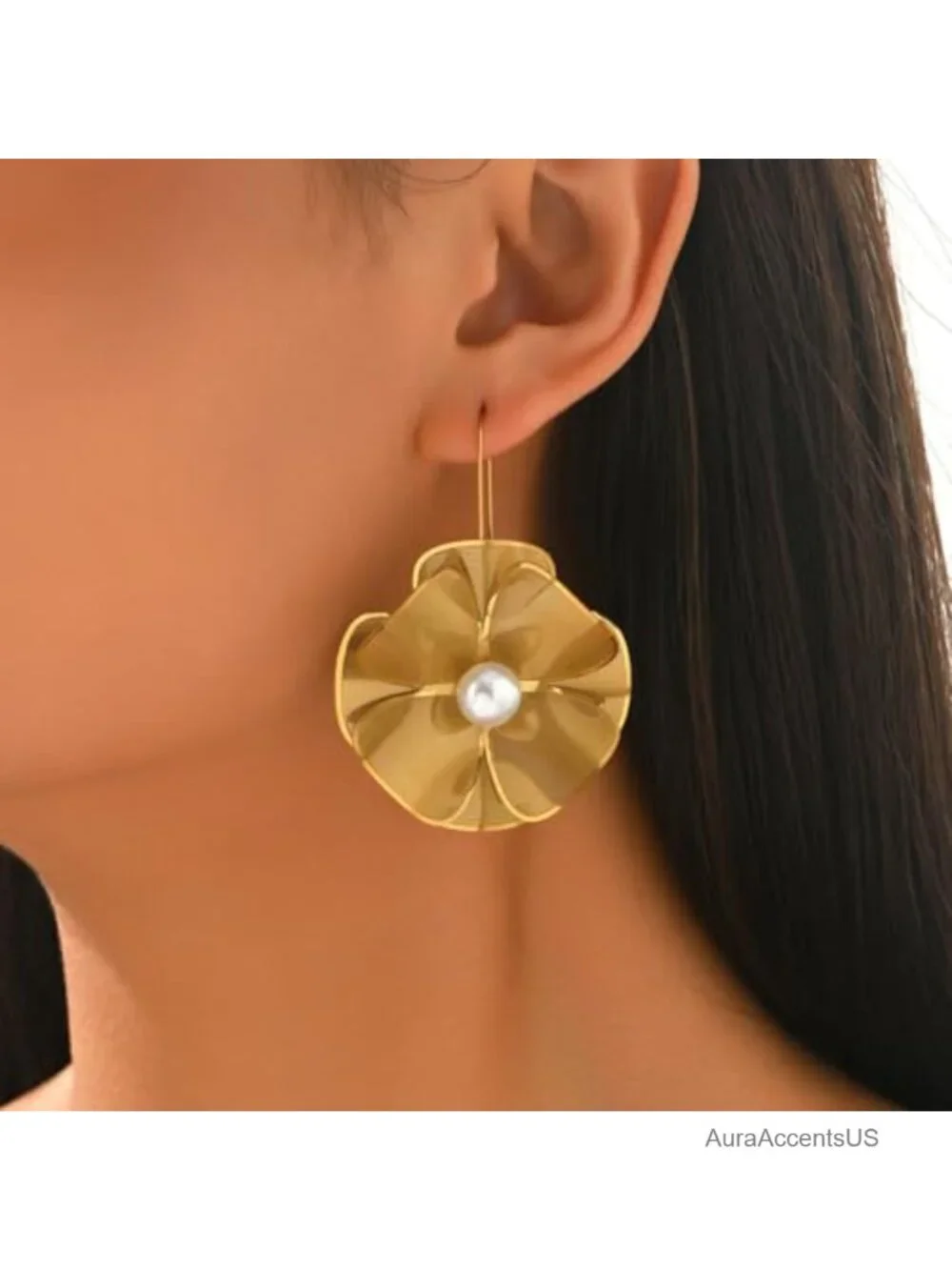 Gold Flower Dangle Earrings for Women Boho Floral Drop Earrings Stainless Steel